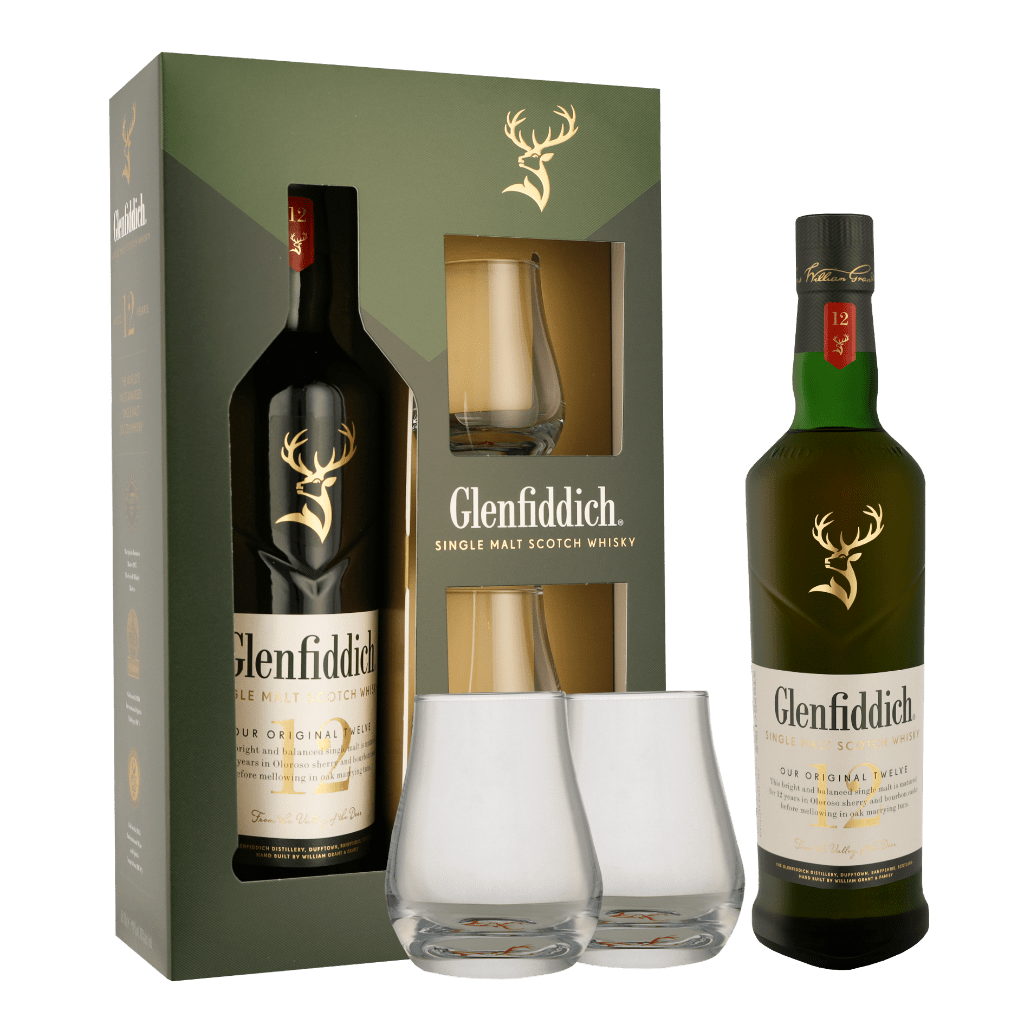 Glenfiddich 12 Years + 2 glazen 70cl Whisky Geschenken