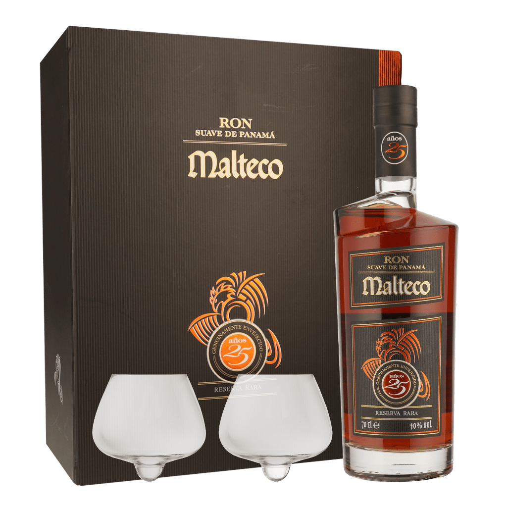 Ron Malteco 25 Years + 2 glazen 70cl Rum Geschenken