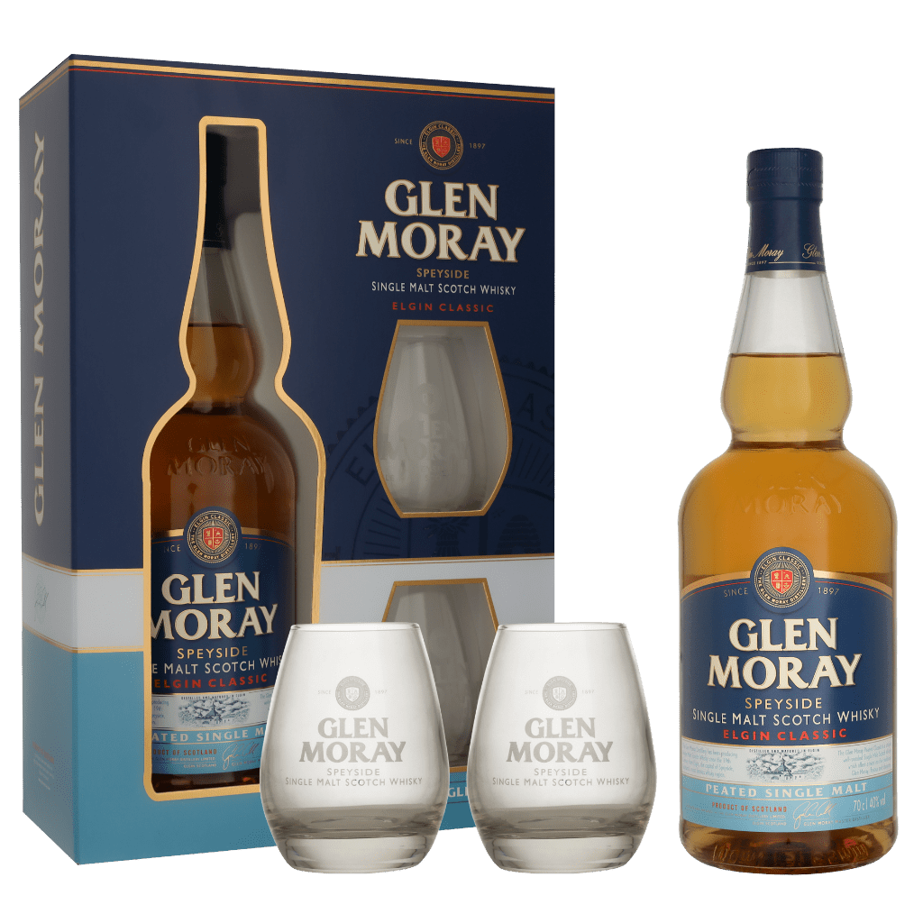 Glen Moray Peated + 2 glazen 70cl Whisky Geschenken