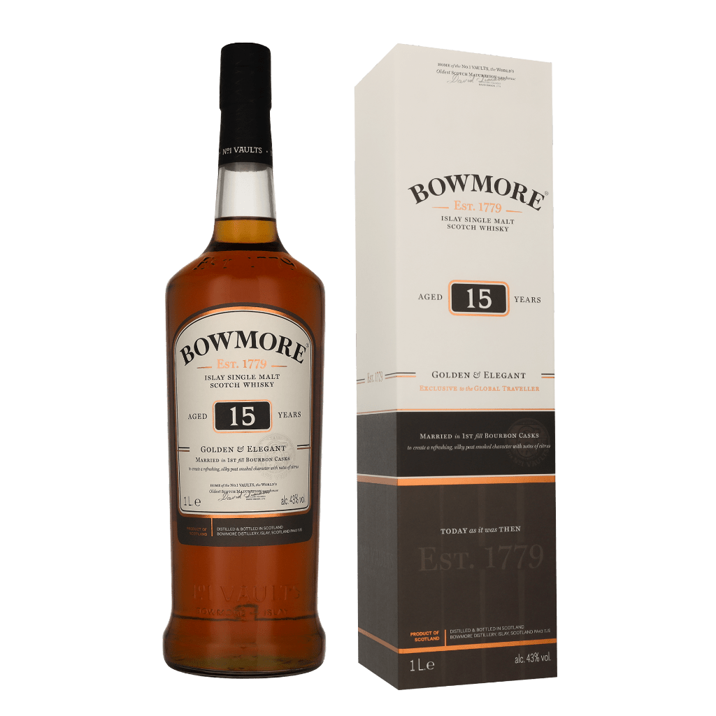 Bowmore 15 Years Golden & Elegant 1ltr Single Malt Whisky + Giftbox