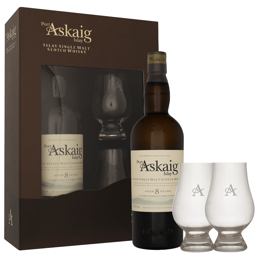 Port Askaig 8 Years + 2 glazen 70cl Whisky Geschenken