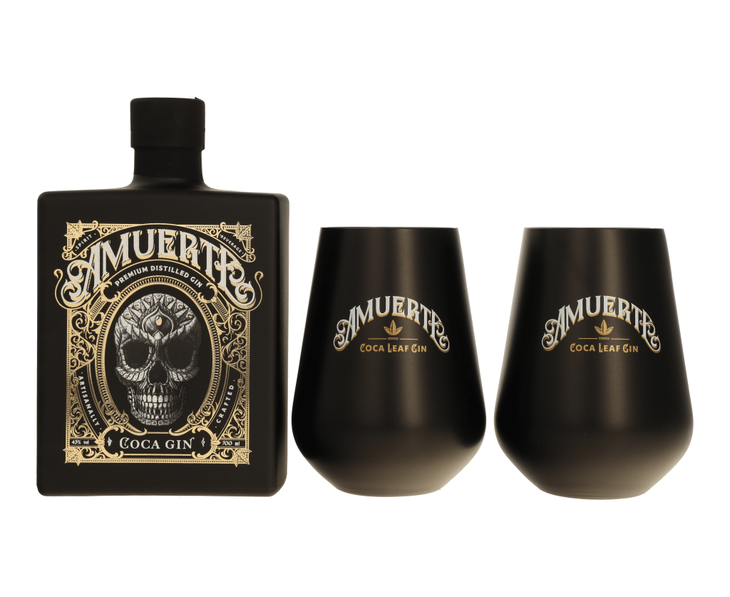 Amuerte Coca Leaf Gin Black + 2 glazen 70cl Gin Geschenken